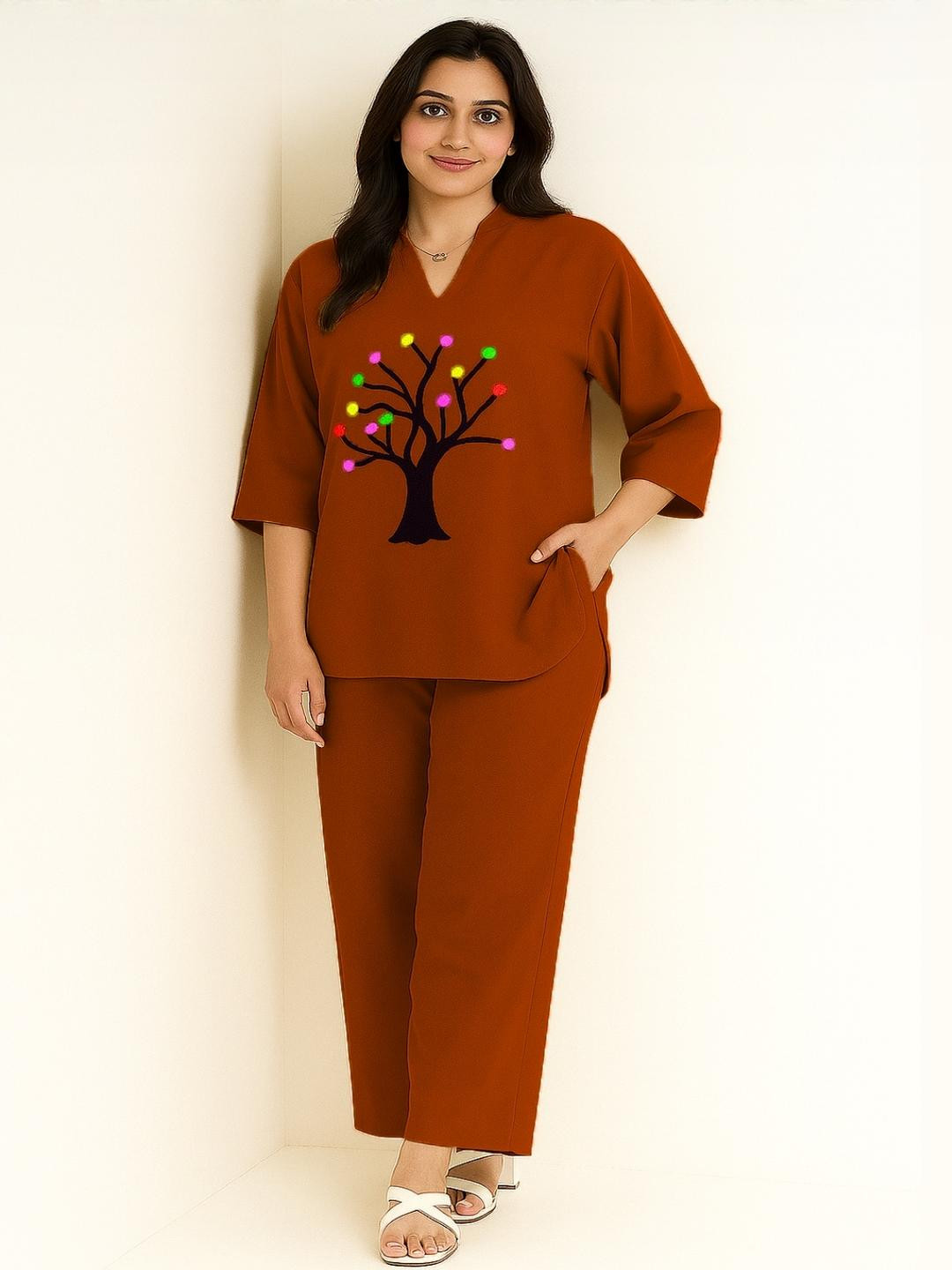 Naida Nature-Inspired Printed Top & Trousers Co-Ords