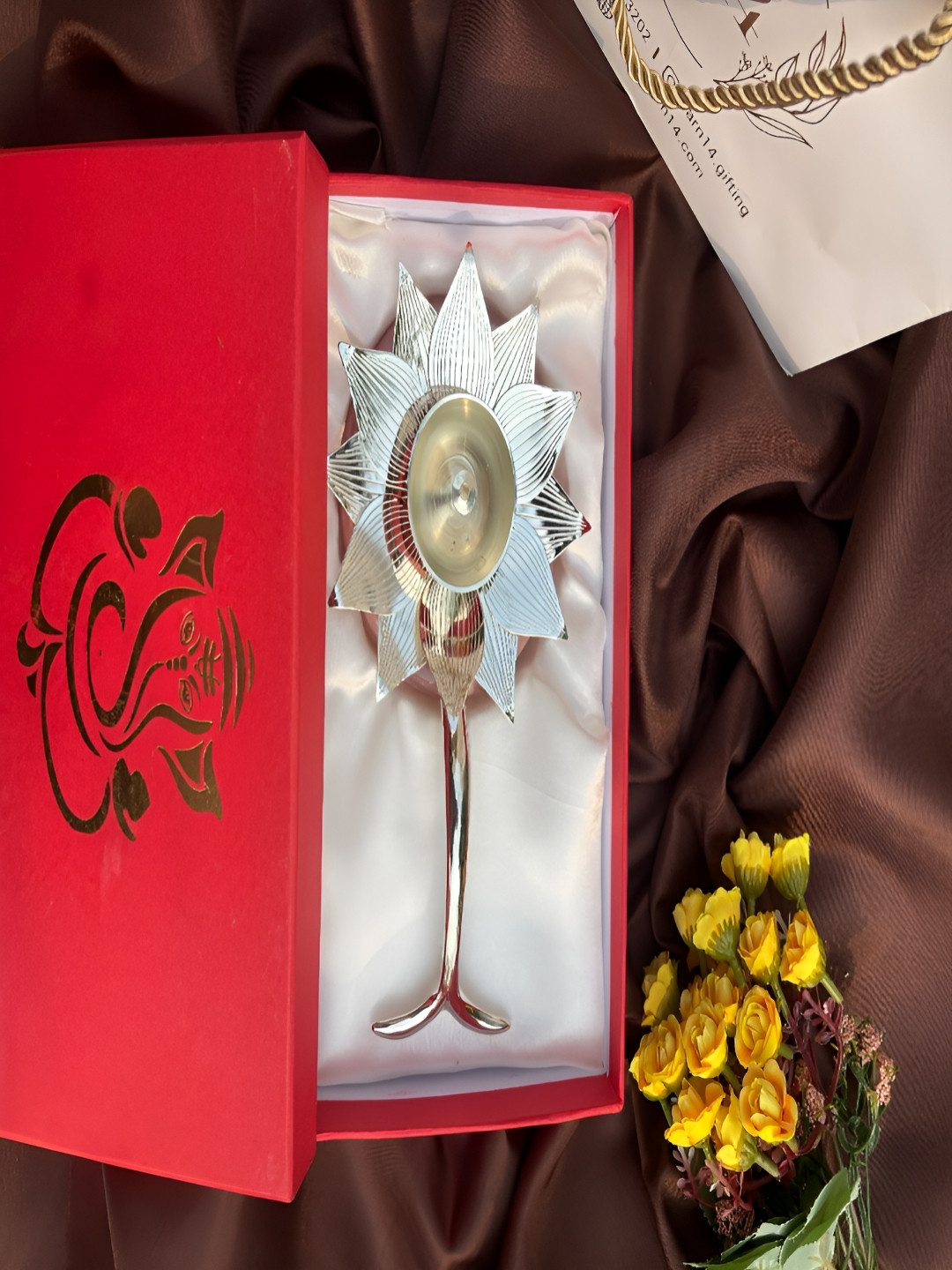 Barn 14 Silver-Plated Textured Aarti Lotus Diyas