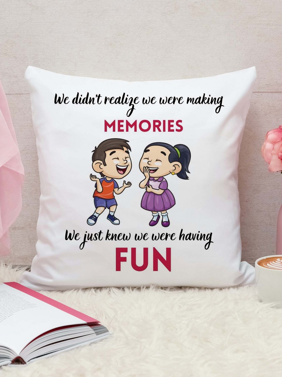 THE QUIRKY HOME White & Red We Didn't Realize We Were Memories-Printed Pre-Filled Cushion