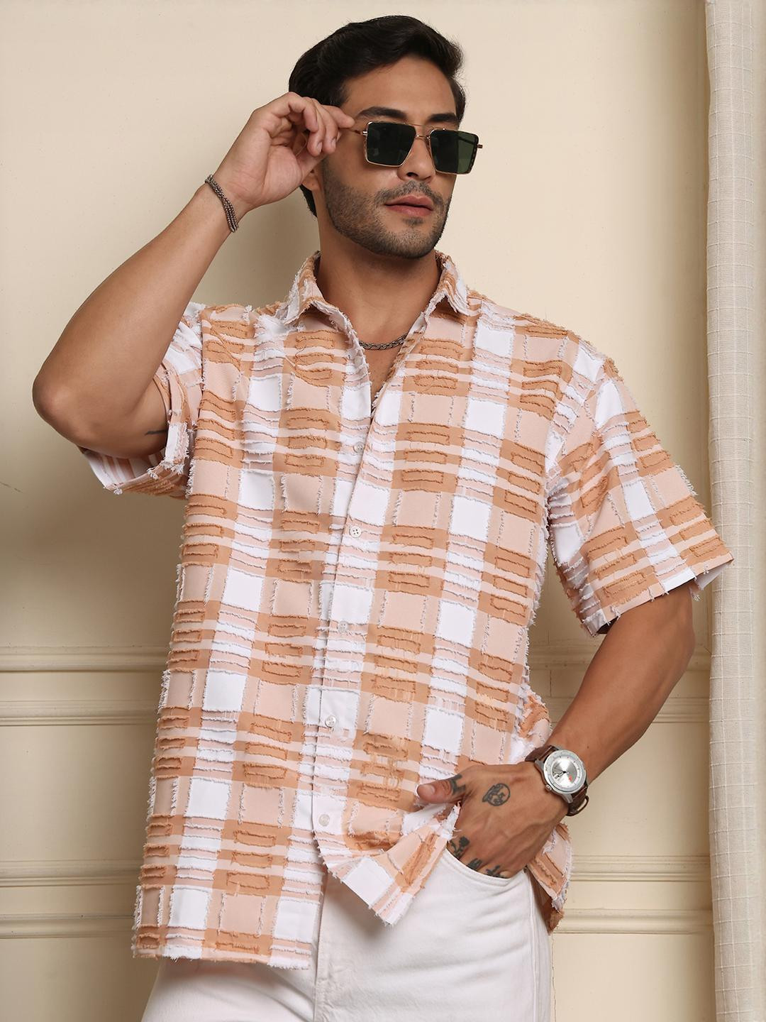 BLEZZA Mens Casual Checkerd Shirt