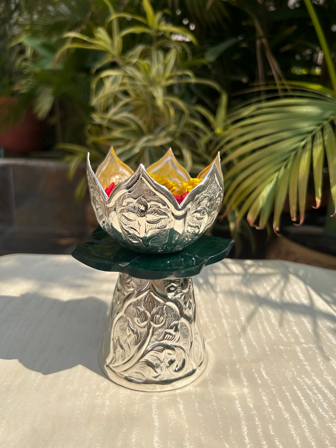 Barn 14 Grey Lotus-Carved Diya Stand