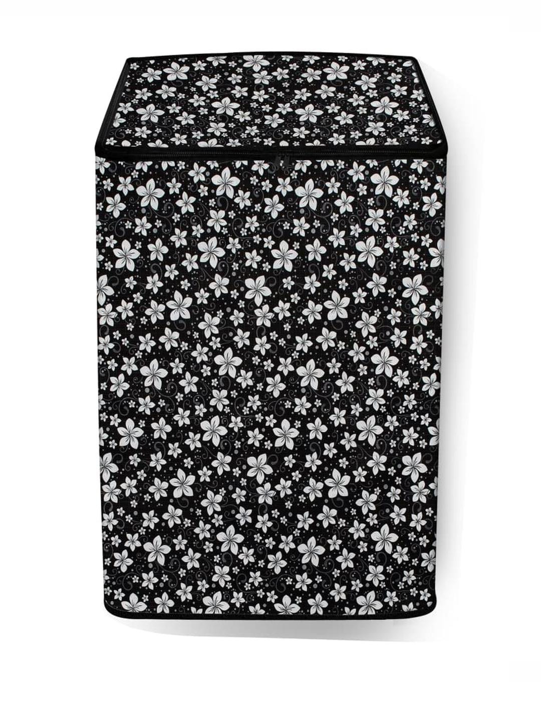 The Furnishing Tree Washing Machine Cover Floral Pattern Black Base Compatible for Whirlpool 6.5 Kg