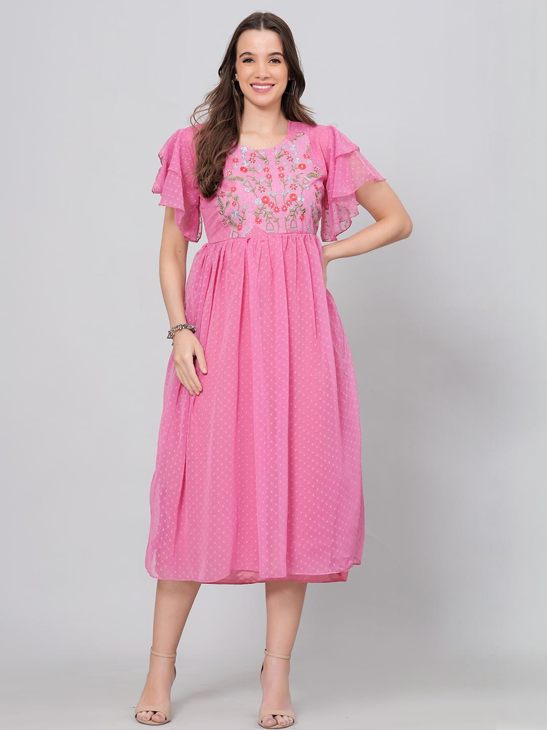 PINK Georgette Women Dress