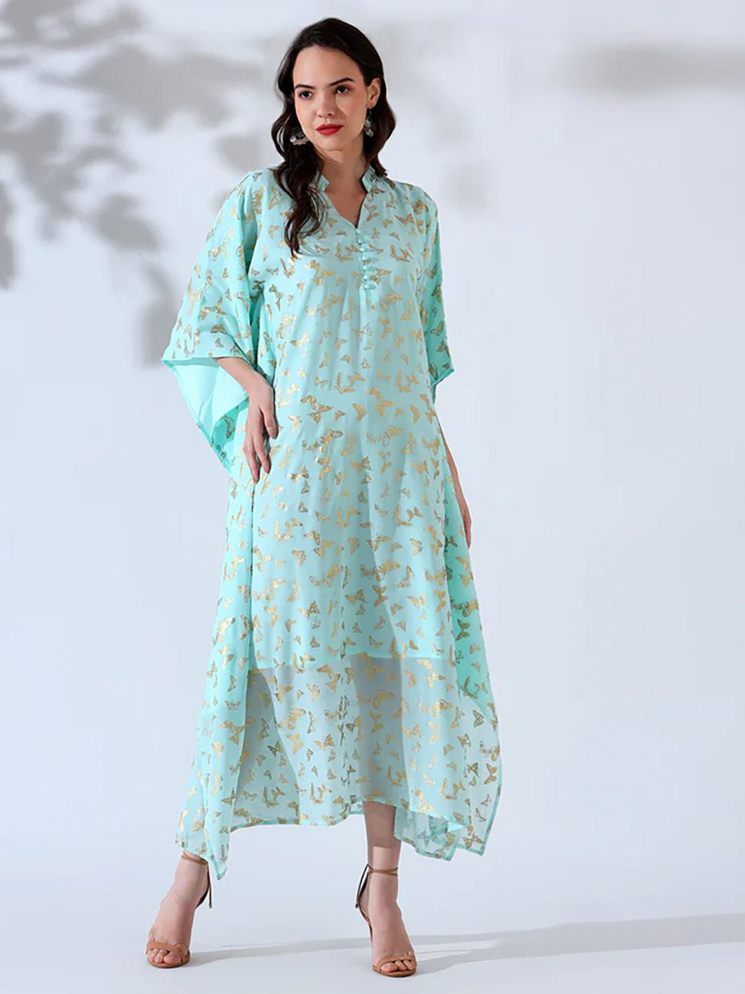 House of Kaftan Women Print Kimono Sleeve Georgette Kaftan Maxi Dress