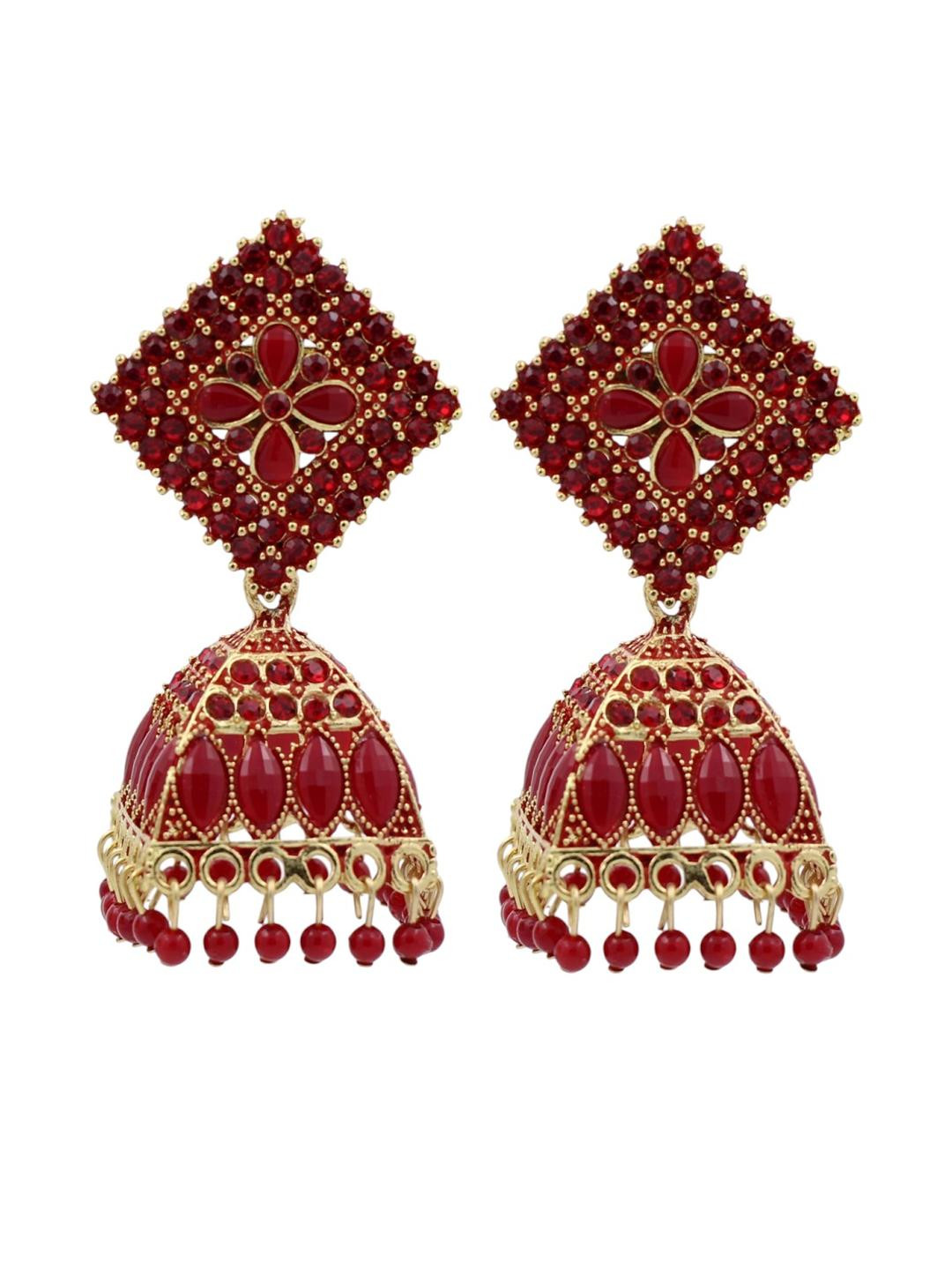 Red Color Jhumka Earrings Set