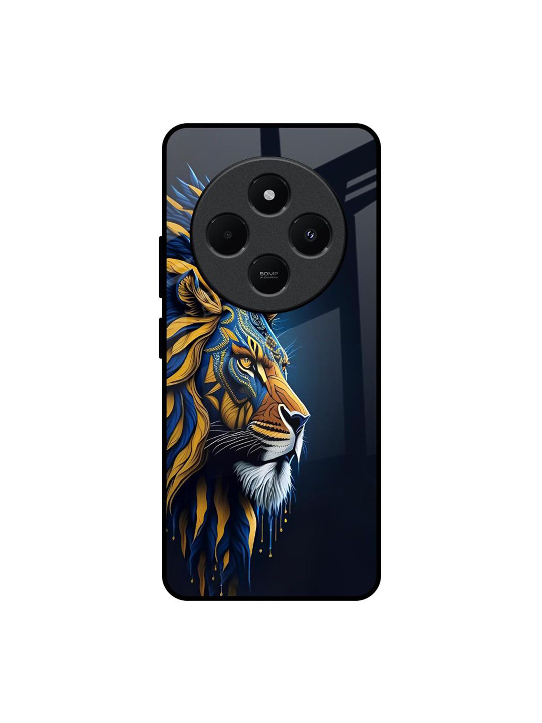 QRIOH Unisex Redmi 14C 5G Quirky Animated Lion Shockproof Glass Back Case