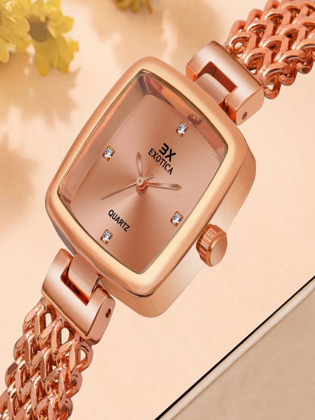Exotica Fashion Girls Brass Dial & Stainless Steel Straps Watch EX-6014-Rose Gold