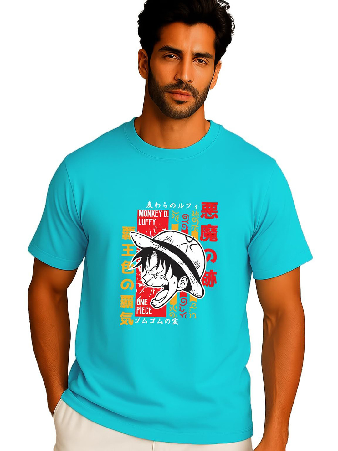 Monkey D. Luffy Typography Graphic Printed Round Neck T-shirt