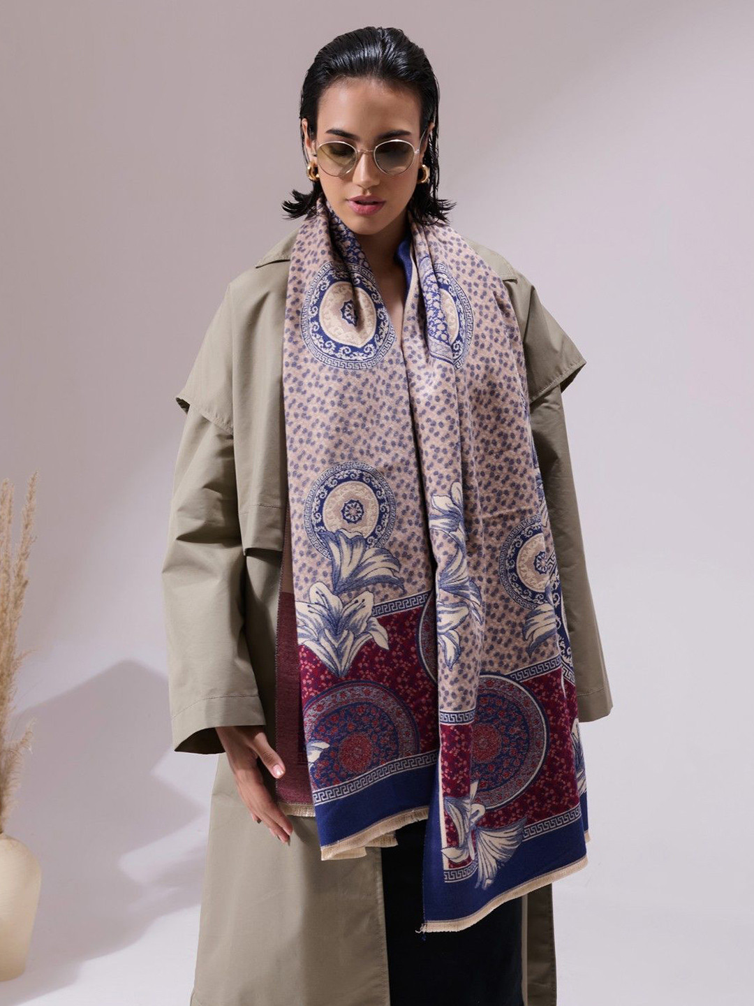 DUSALA INDIA Women Mishma Cashmere Wool Ethnic Motifs Printed Stole With Fringed border