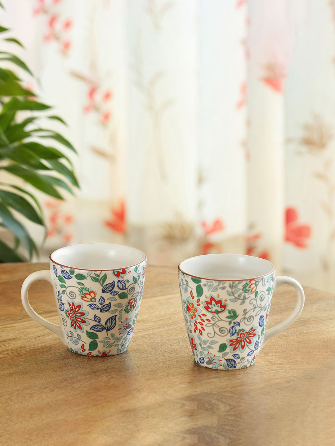 ExclusiveLane Set Of 2 Spring Garden Ceramic Tea & Coffee Mugs- 330 ml