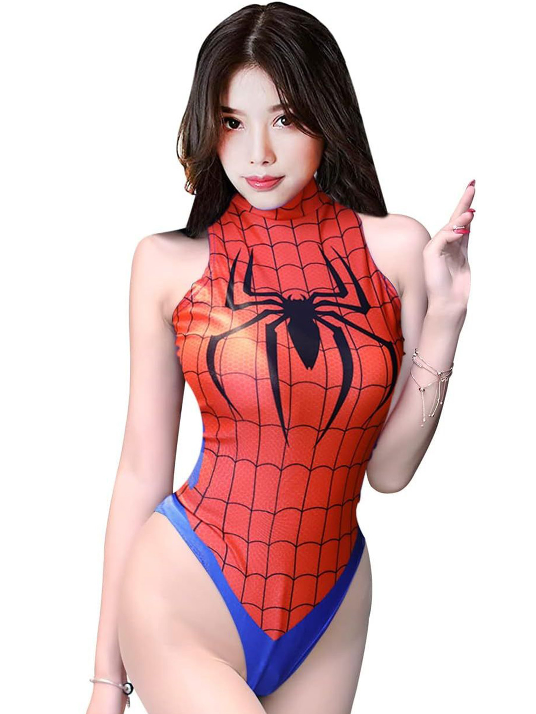 SECRETS BY ZEROKAATA Women Spider Printed Bodysuit Style Nightwear Lingerie Baby Doll