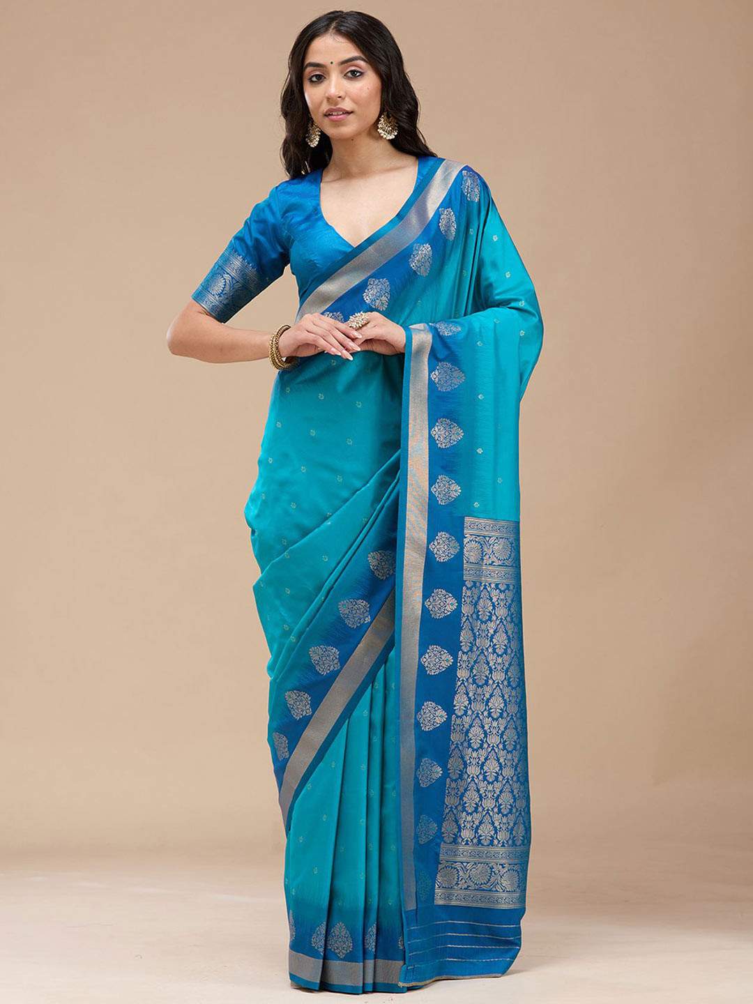 Koskii Turquoise Blue Paithani Silk Saree
