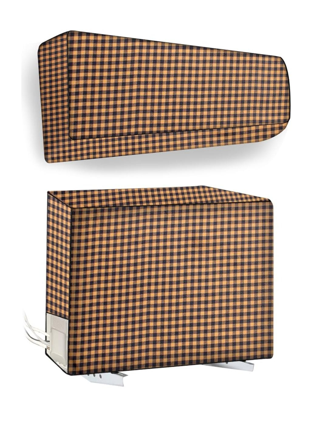 The Furnishing Tree 1.5 Ton Split AC Cover for Indoor and Outdoor Units Checkered Pattern Brown