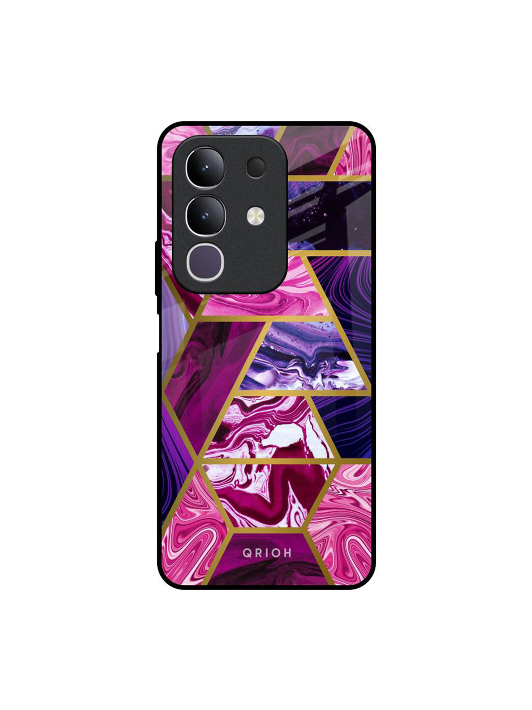 QRIOH Unisex Abstract Printed Vivo T4x 5G Marble Glass Back Case Mobile Accessories