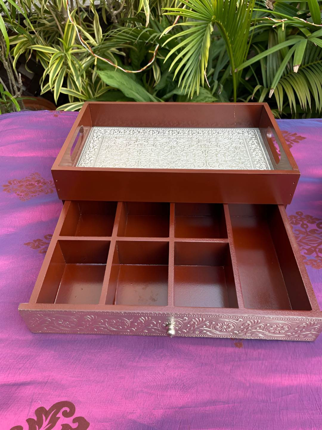 Barn 14 Silver Toned & Brown Textured Multi-Utility Organisers