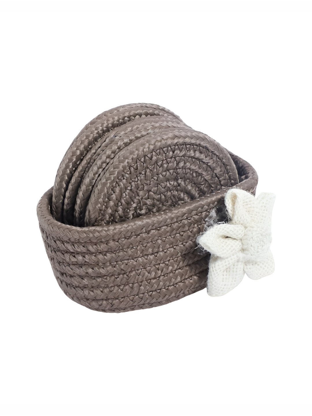 AURKA 6Pcs Brown & White Braided Round Absorbent Boho Coasters With Floral Holder