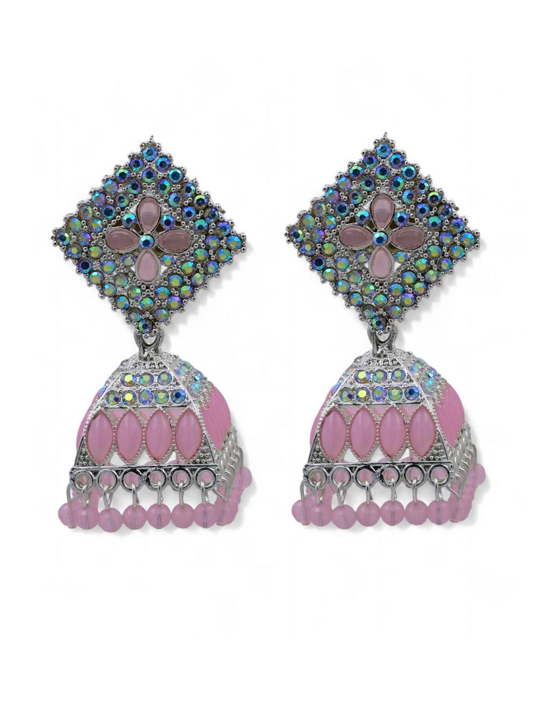 Pink Color Jhumka Earrings Set