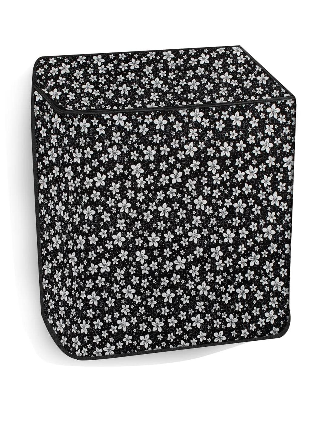 The Furnishing Tree Washing Machine Cover Floral Pattern Black Compatible for Whirlpool 7.5Kg Semi-
