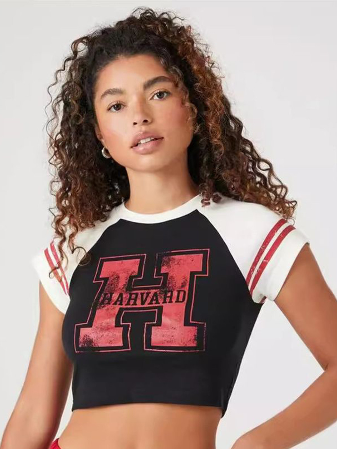 LULU & SKY Varsity Printed Round Neck Three-Quarter Sleeves T-shirt