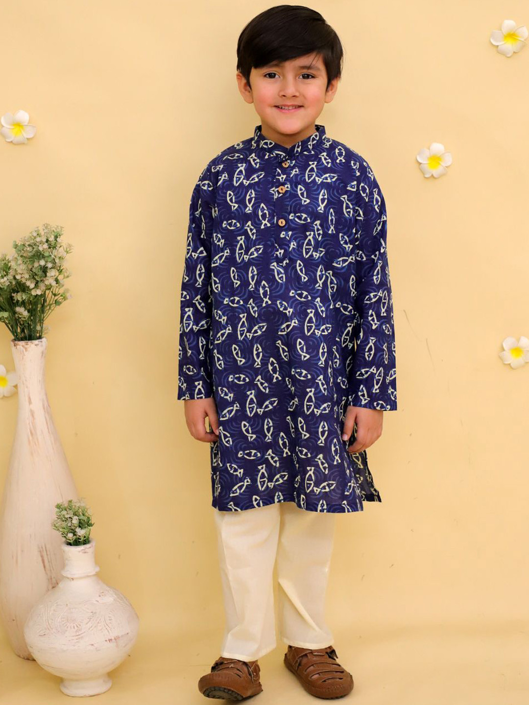 JUNITOS Boys Bandhani Printed Regular Pure Cotton Kurta With Pyjamas