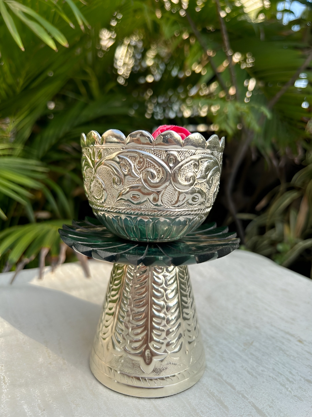 Barn 14 Grey Floral Brass Diya-Stand