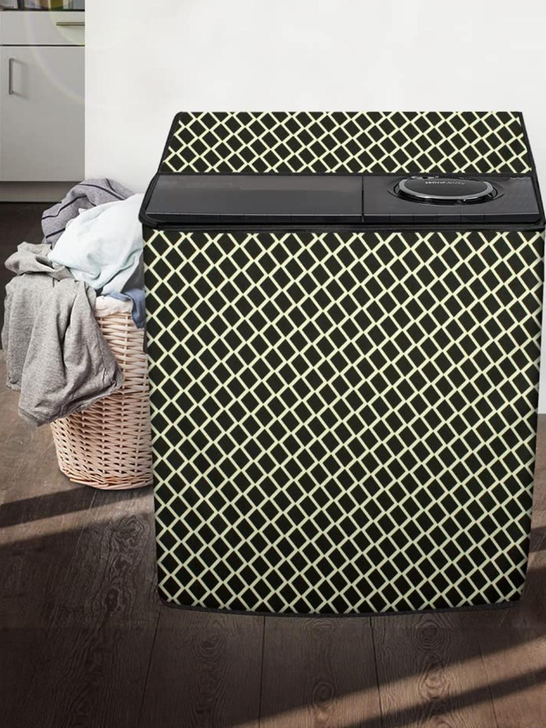 The Furnishing Tree Washing Machine Cover Check Coffee Compatible for Whirlpool 7.5Kg Semi-Automati