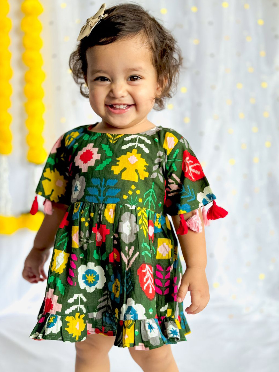 Sangria Girls Patola Printed Pure Cotton Fit & Flare Dress