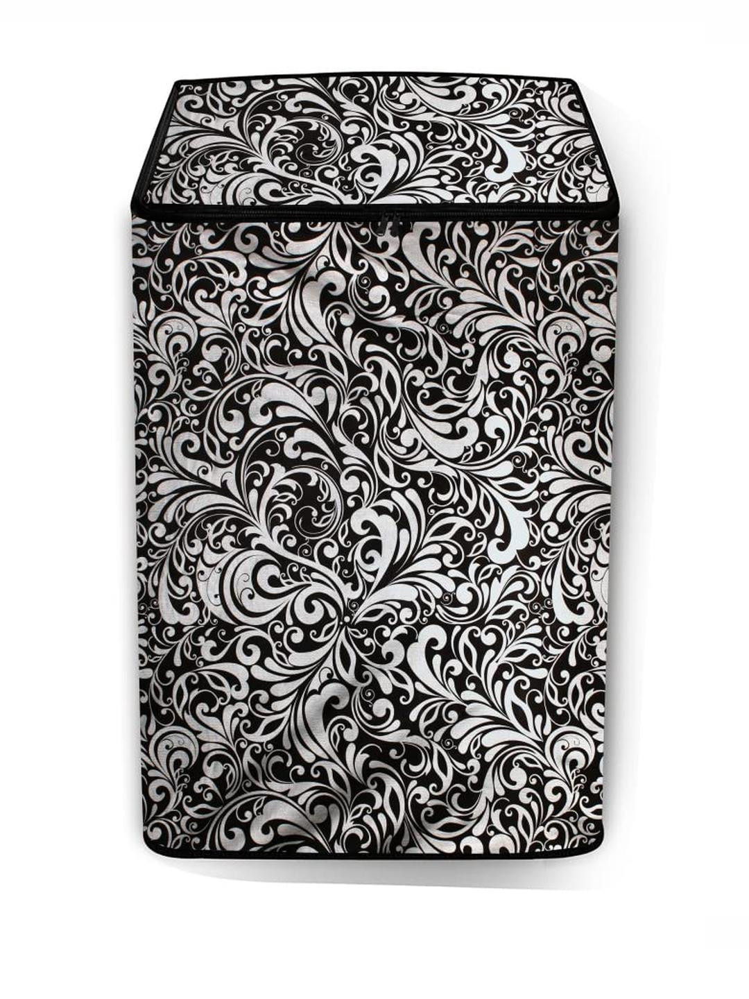 The Furnishing Tree Washing Machine Cover Floral Pattern Black Compatible for Whirlpool 6.2 Kg Full