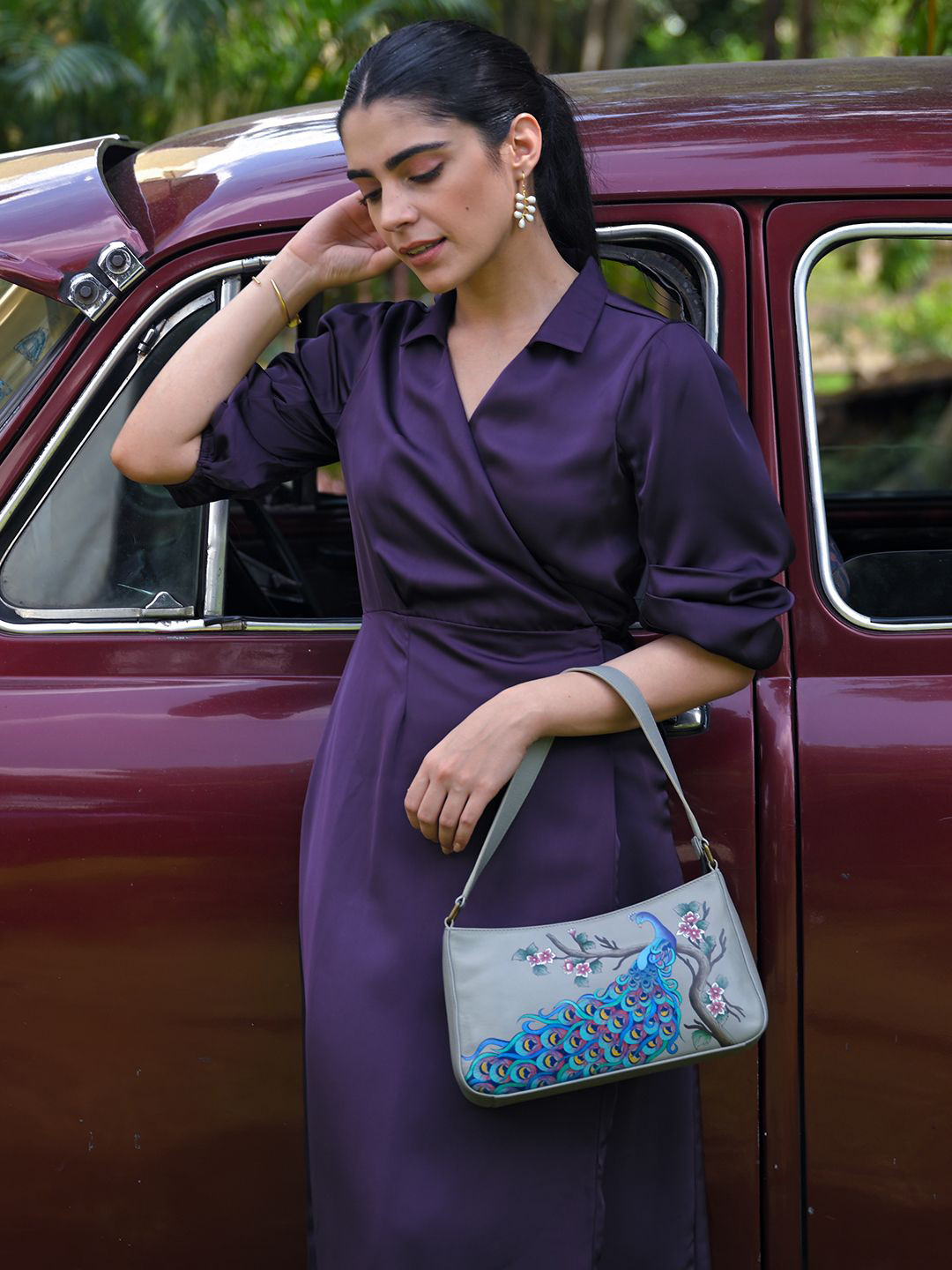 Anuschka Women's Peacock Bliss Hand Painted Leather Shoulder Hobo