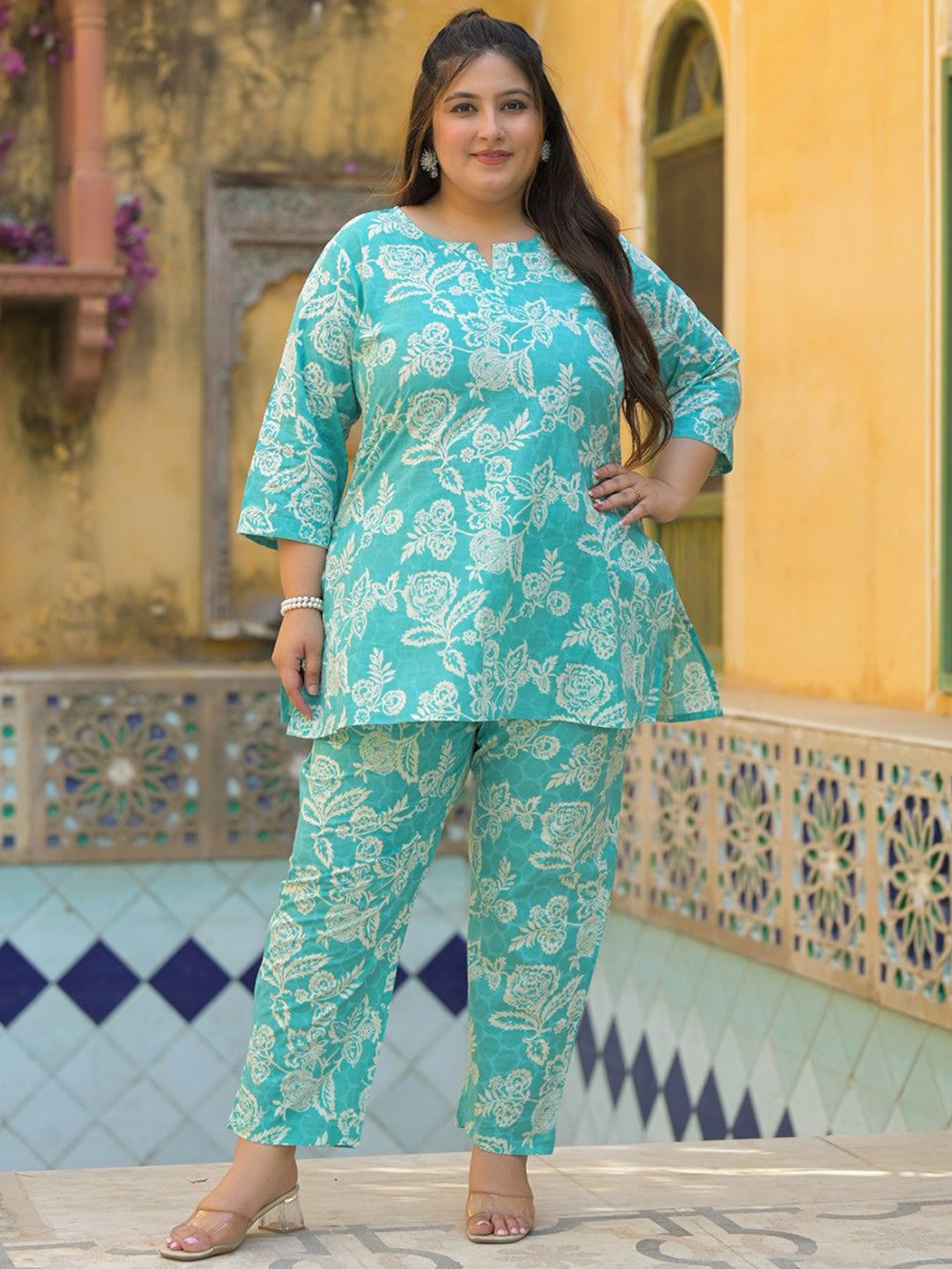 Lee Moda Printed Pure Cotton Round Neck Top & Trouses Co-Ords Set