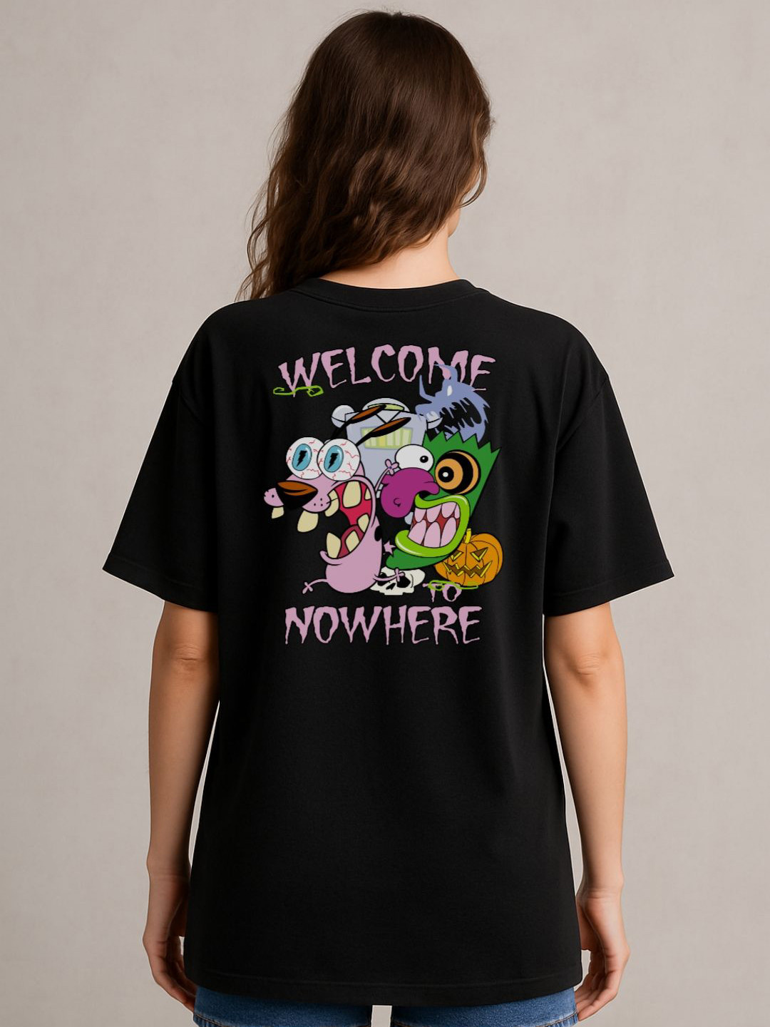 Anikmart Women Cowardly Dog Dri-FIT Graphic Printed Round Neck Cotton Oversized T-shirt