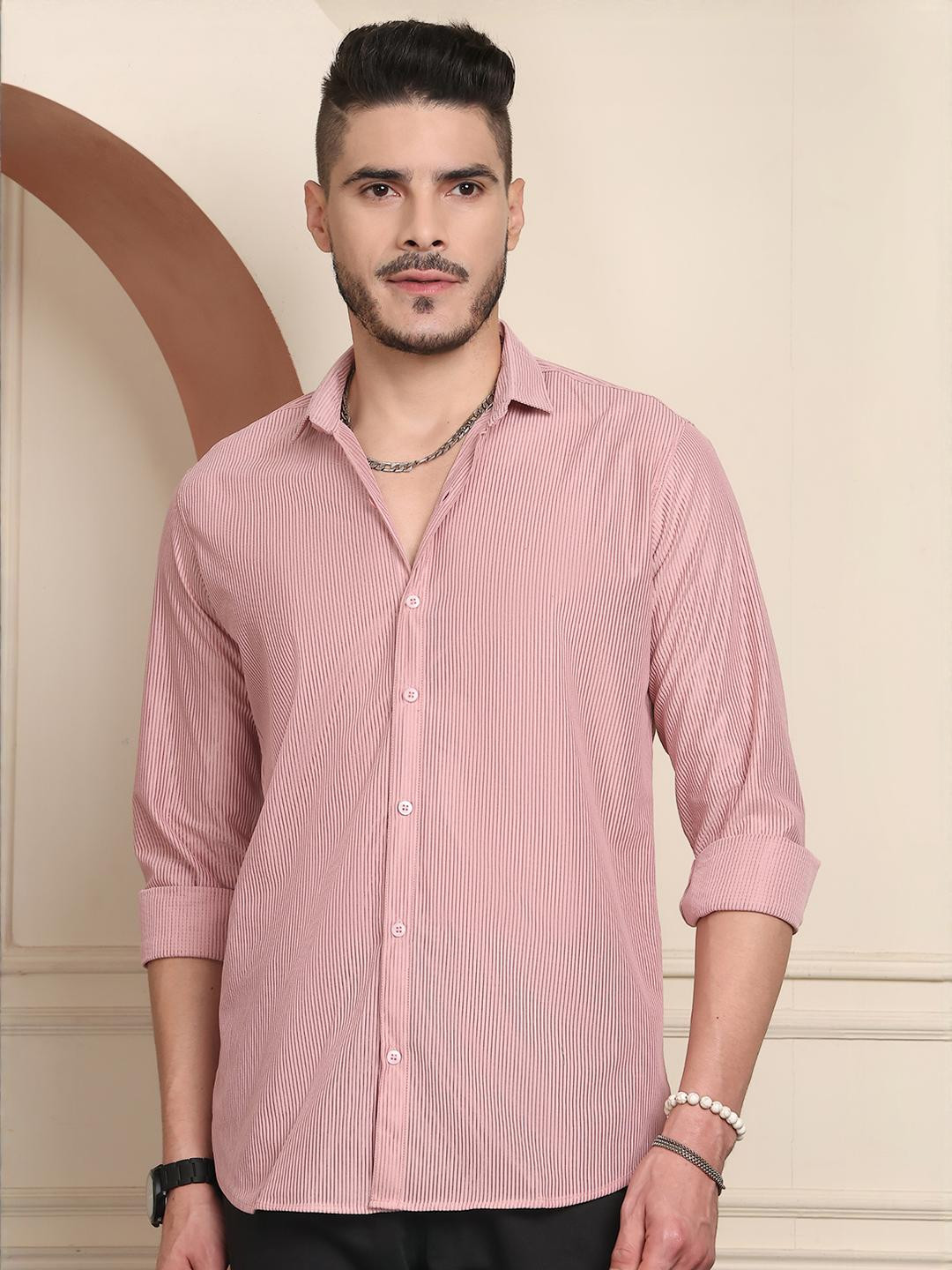 BLEZZA Men's Casual Vertical Striped Shirt