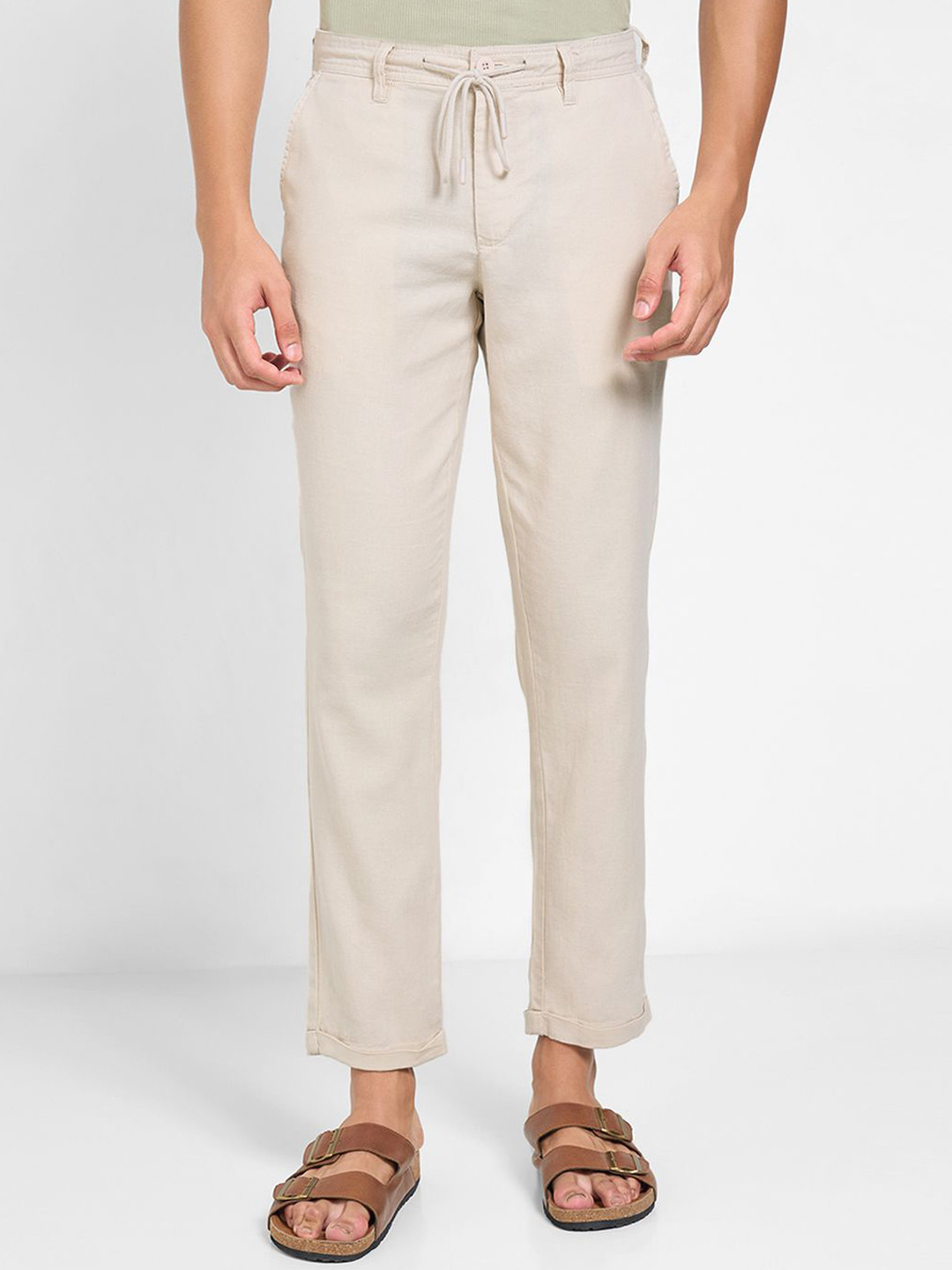 indus route by Pantaloons Men Textured Relaxed Fit Mid-Rise Cotton Trousers