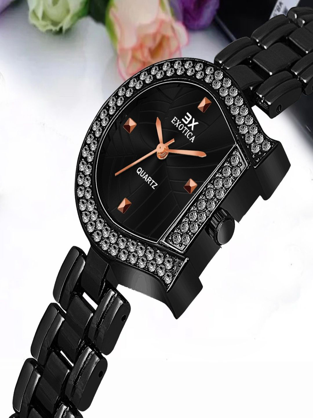 Exotica Fashion Girls Brass Dial & Stainless Steel Straps Analogue Watch EX-2591-Black RG