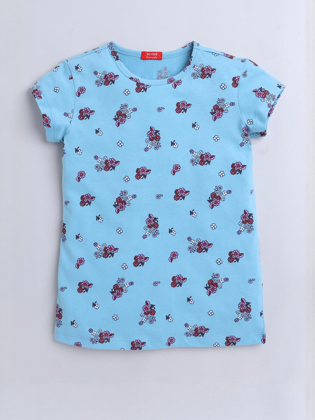 Arvind Garments Cotton Printed Round Neck T-shirts for Kids Girls