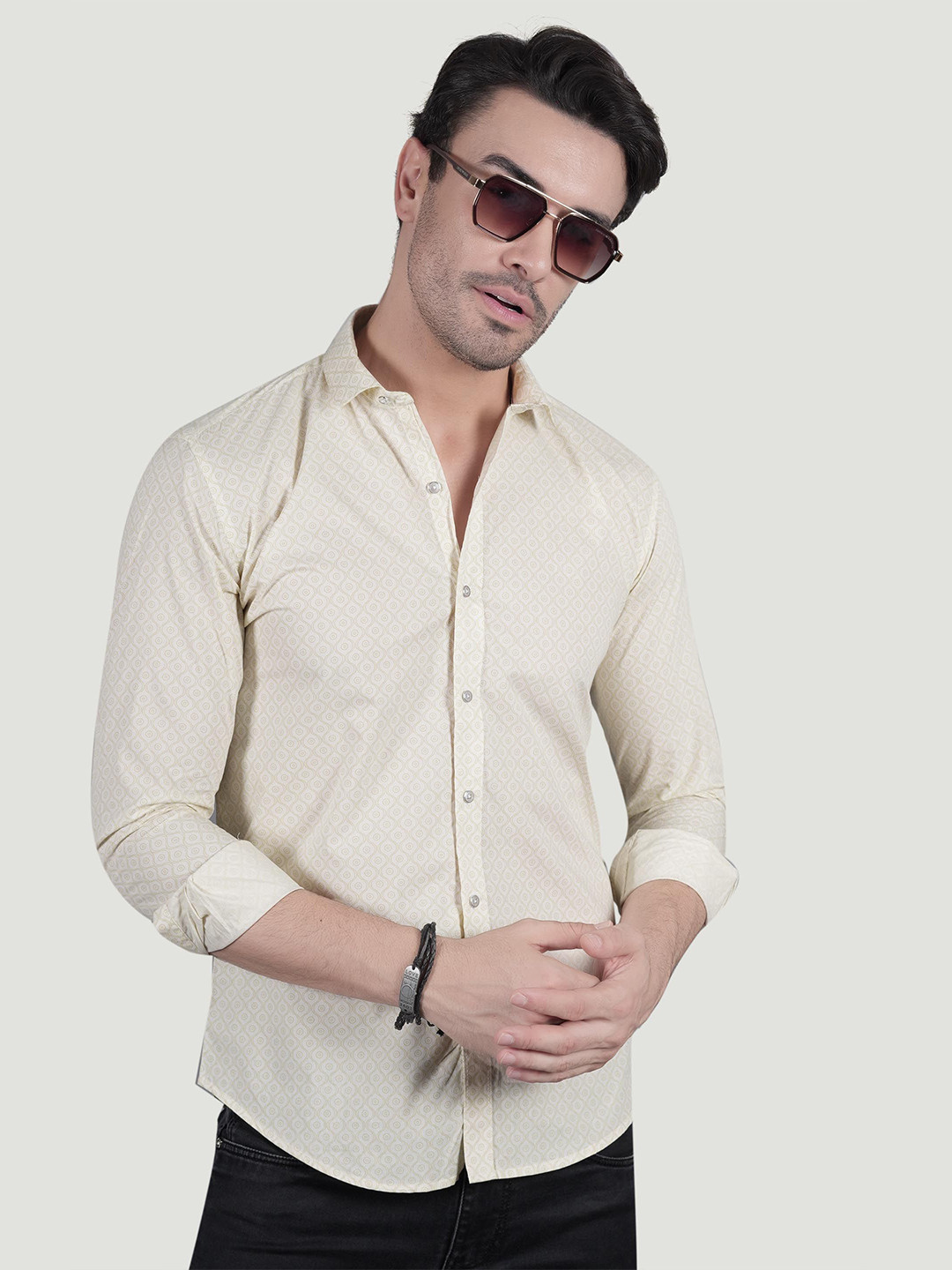 ALMATY Ivo Comfort Geometric Printed Slim Fit Cotton Shirt