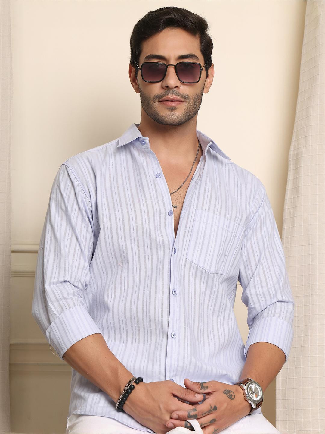 BLEZZA Striped Casual Full Sleeves Shirt