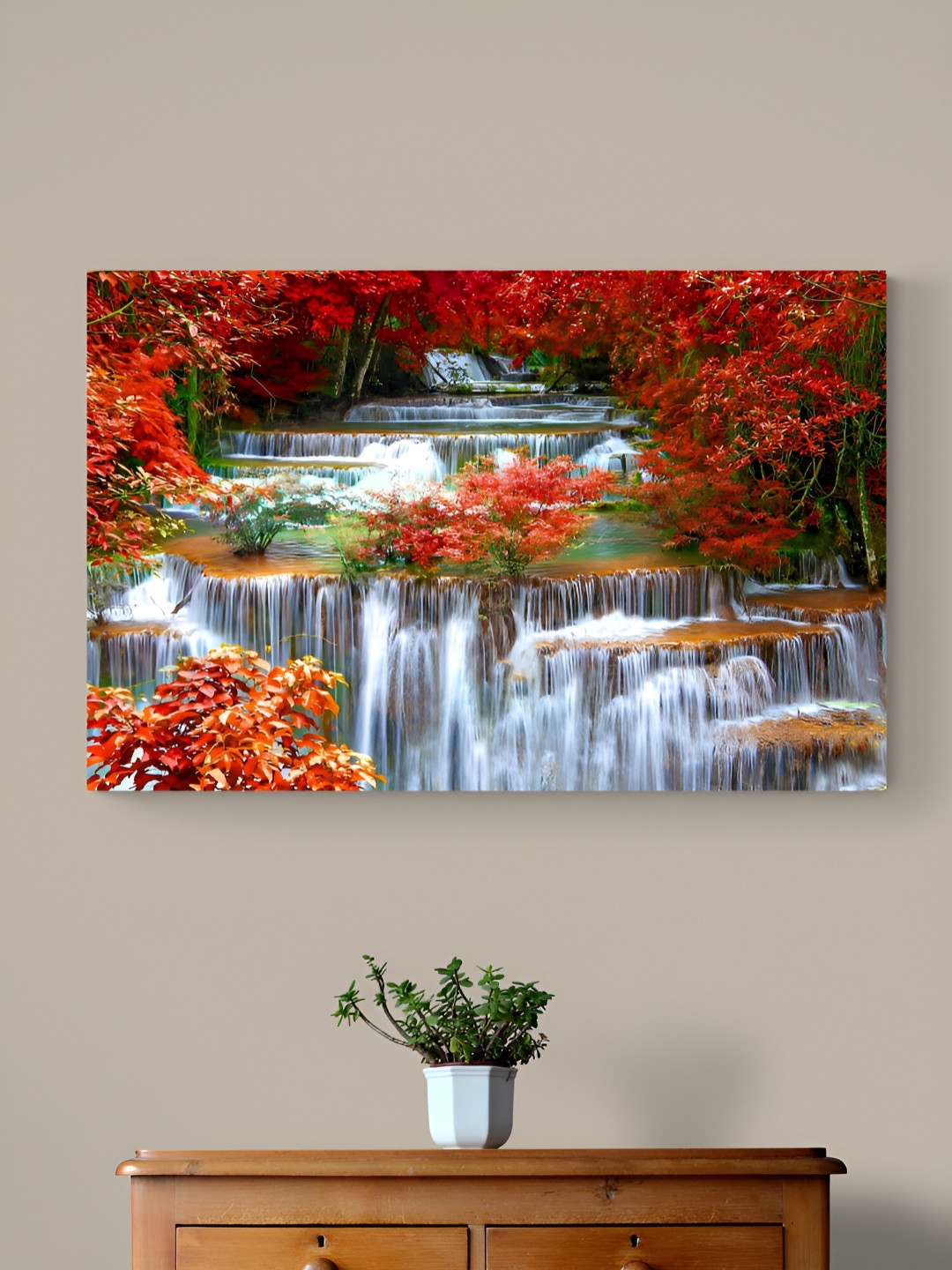 Tushaco Handicrafts White & Red Waterfall Canvas Wall Art