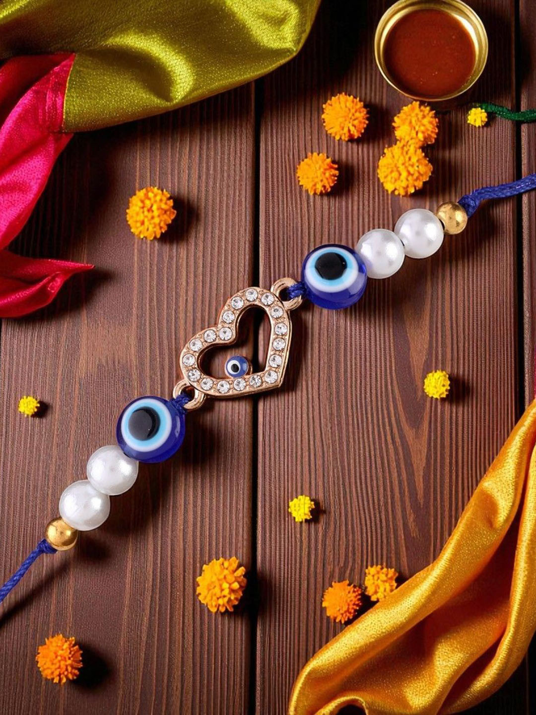 SHONA'S STYLE Heart Shaped Bhaiya Rakhi With Tilak Set