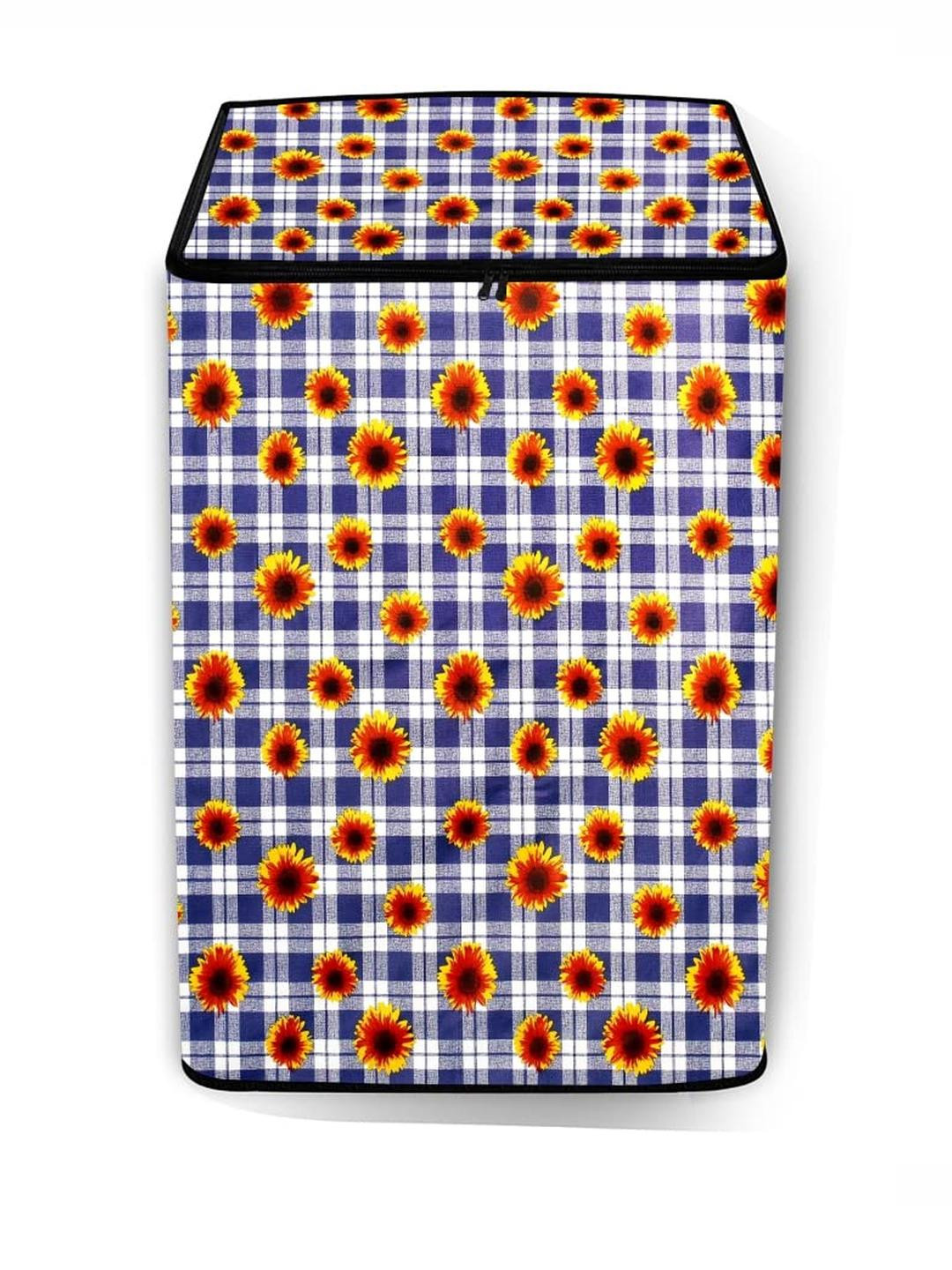 The Furnishing Tree Washing Machine Cover Gingham Floral Pattern Blue Compatible for Whirlpool 7.2