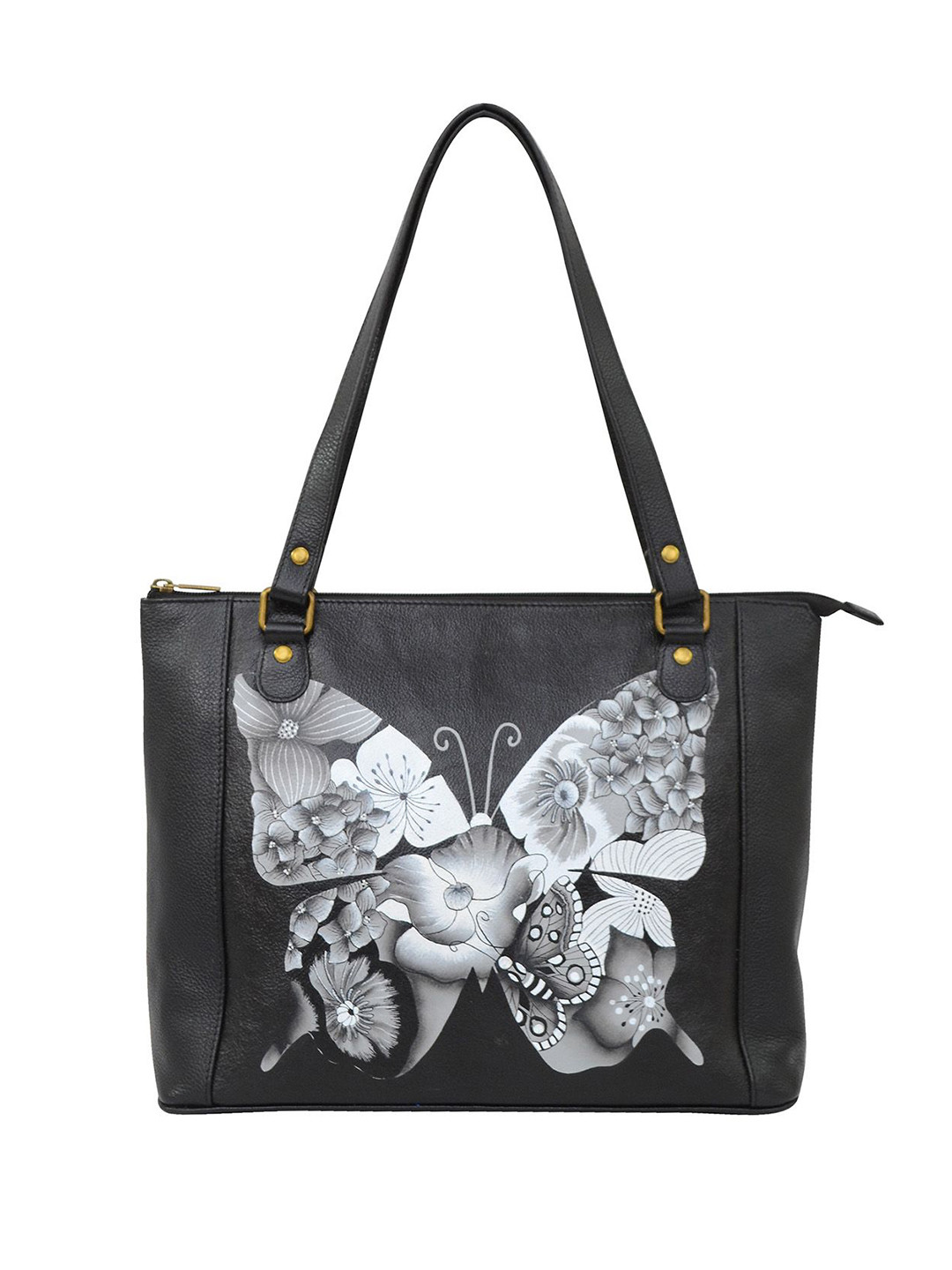 Anuschka Women Butterfly Mosaic Hand Painted Leather Tote