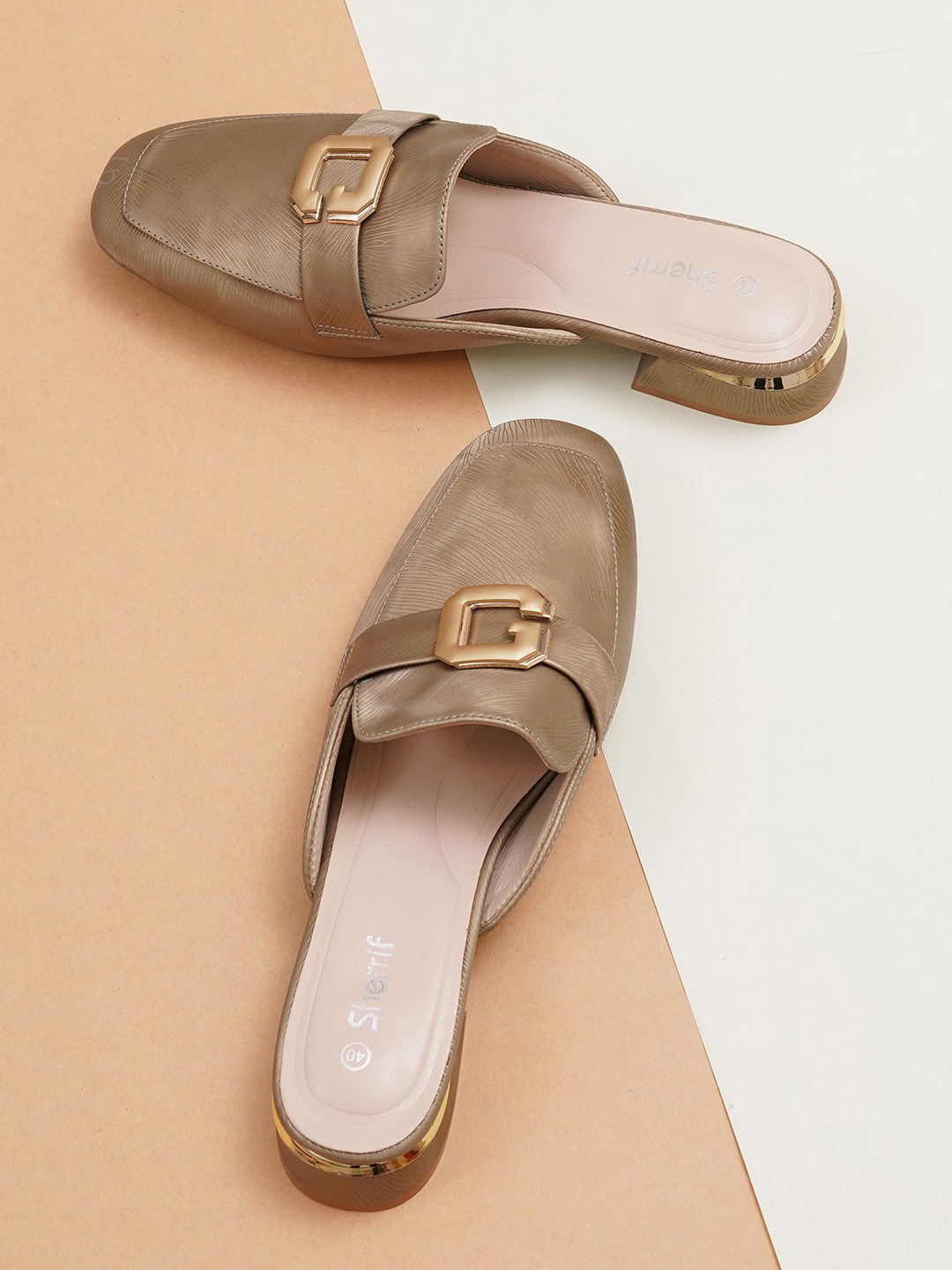 Sherrif Shoes Women Buckle Detail Lightweight Block Heels Mules