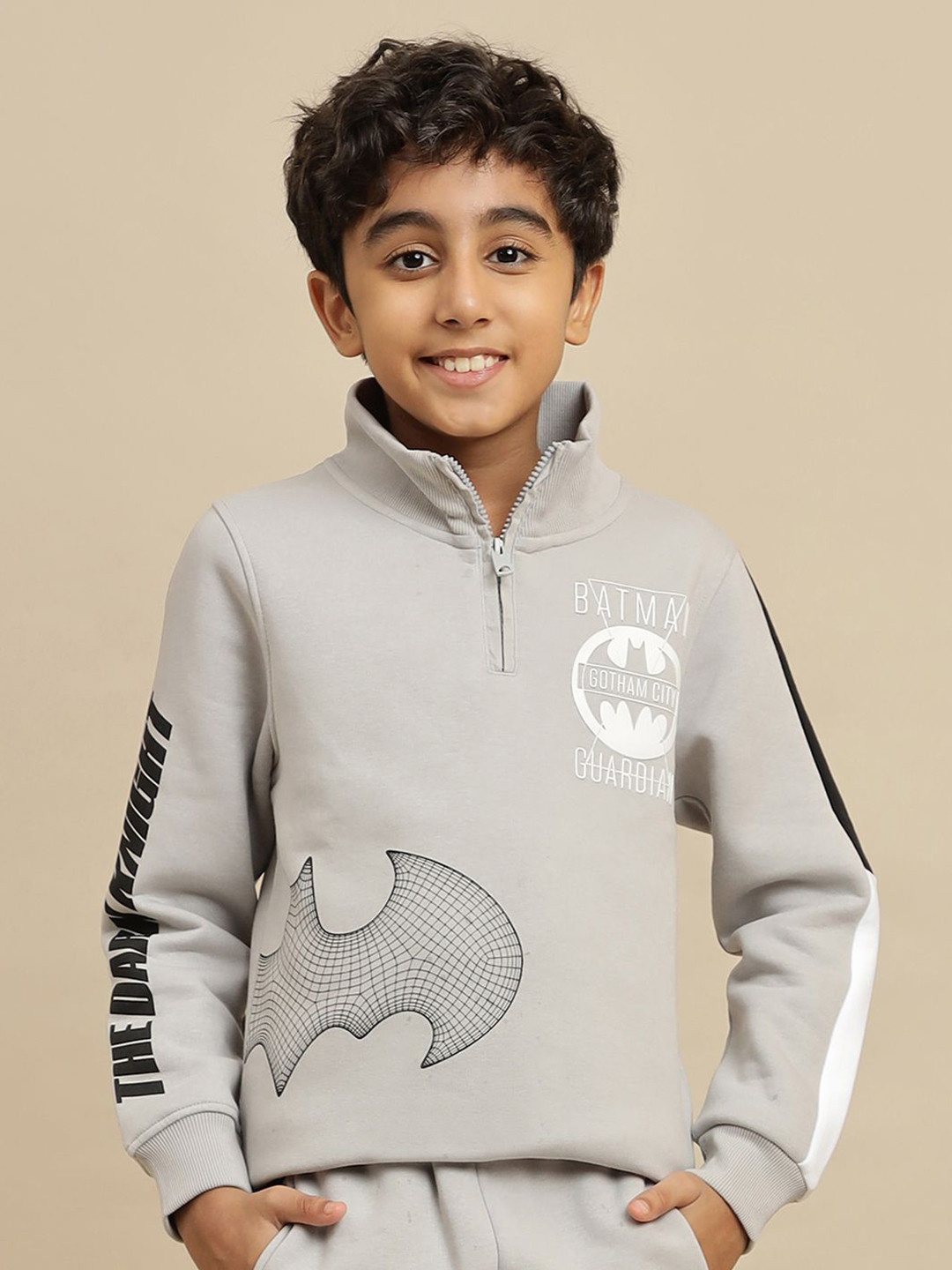 Kids Ville Boys Half Zipper Batman Printed Sweatshirt