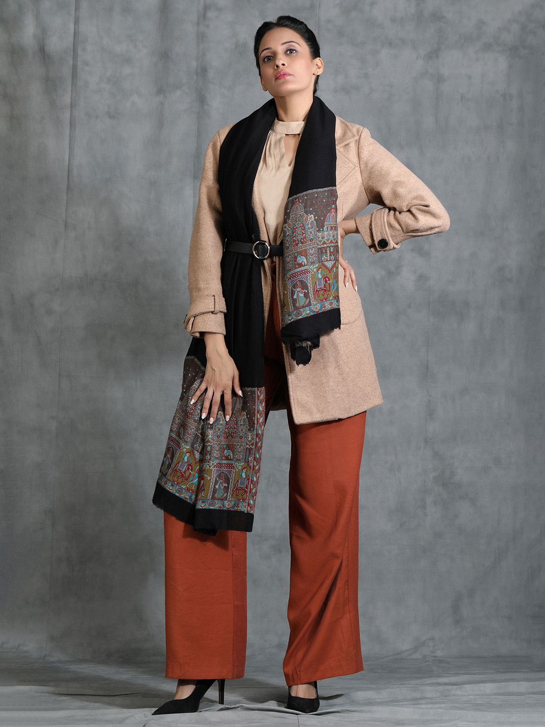 DUSALA INDIA Women Ethnic Motifs Printed Cashmere Fine Wool Stole