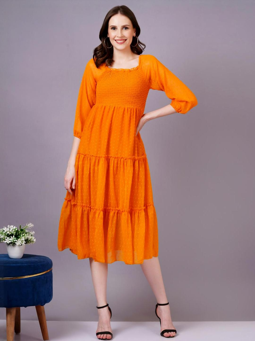 Orange Georgette Women Dress