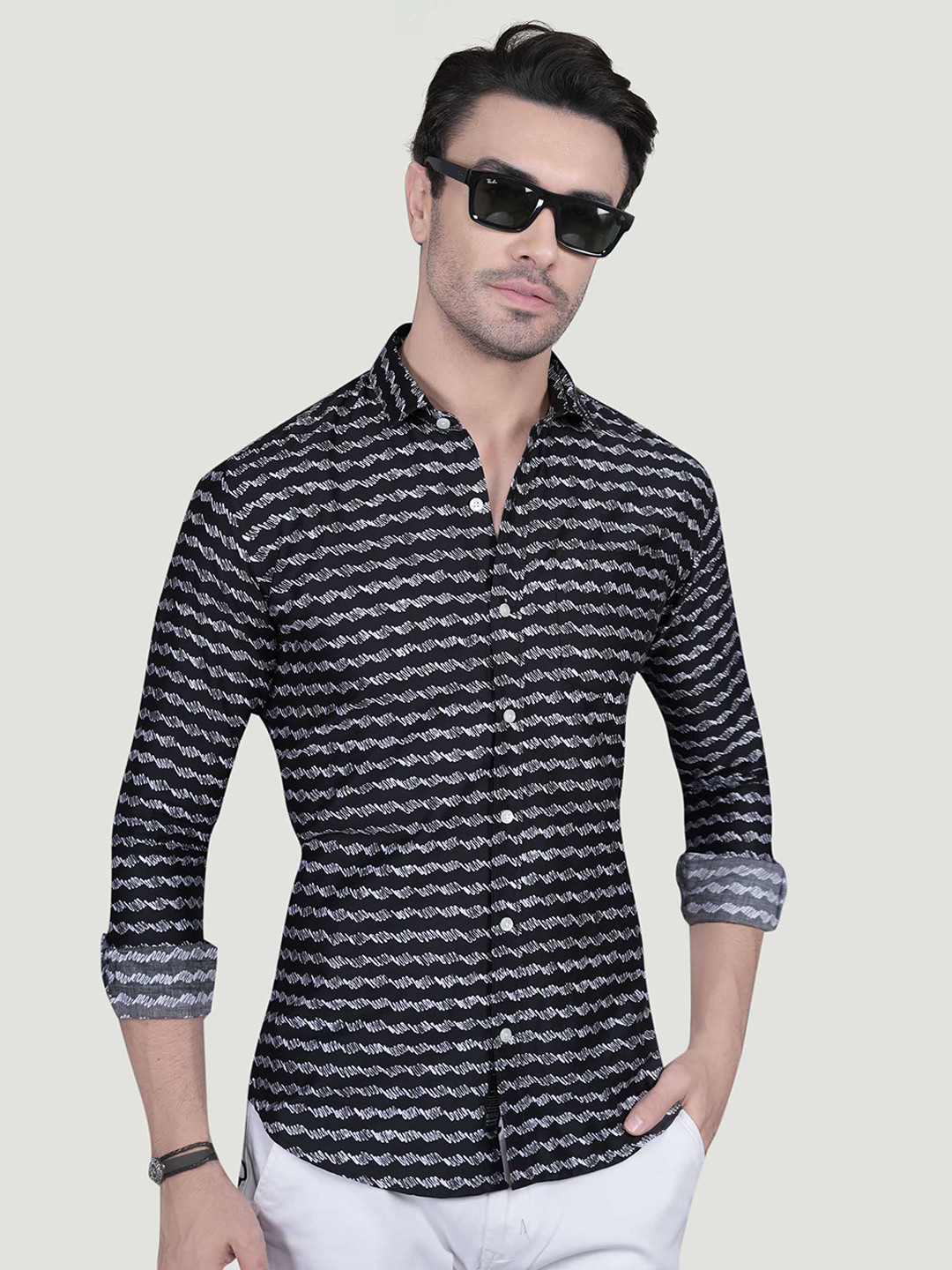 ALMATY Stian Comfort Abstract Printed Slim Fit Cotton Shirt