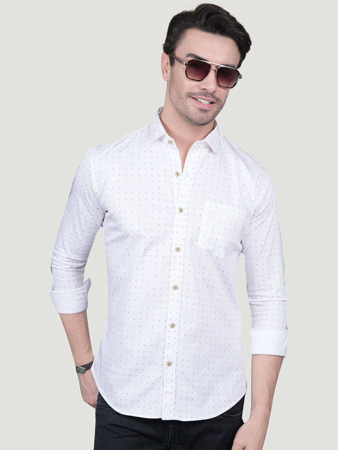 ALMATY Wilhelm Comfort Micro Ditsy Printed Slim Fit Cotton Shirt