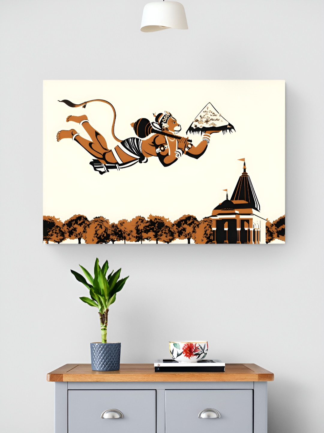 Tushaco Handicrafts White & Brown Hanuman ji Religious Canvas Wall Art