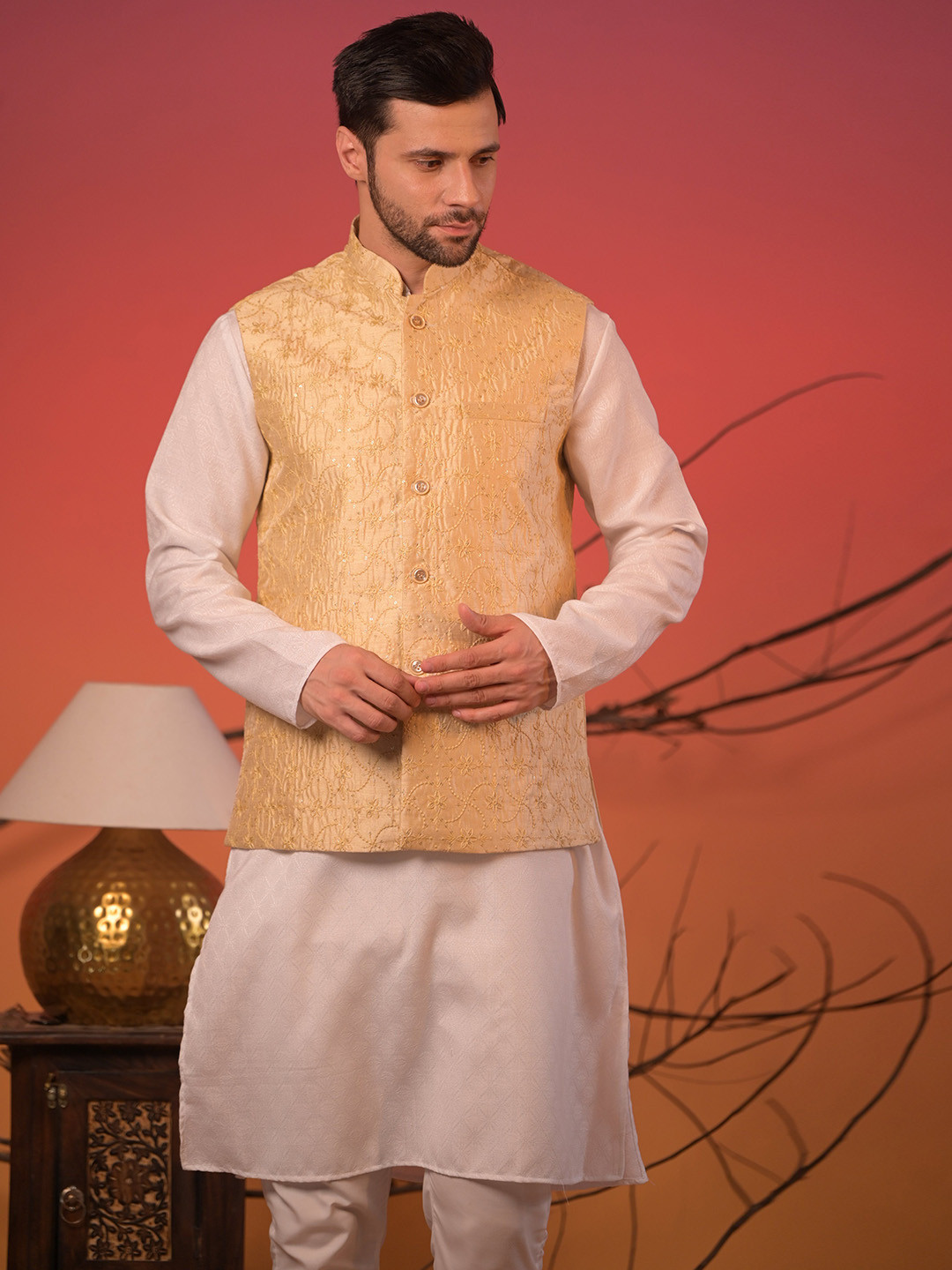 Rangkathaa Sequins-Embroidered Woven Design Nehru Jackets