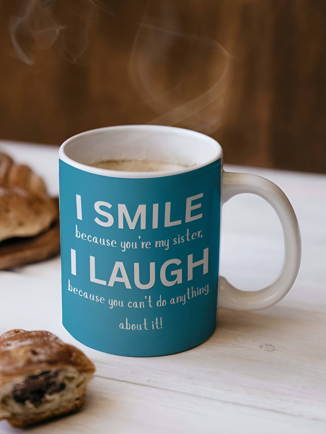 ARTBUG White & Blue I Smile Because You're My Sister Printed Ceramic Glossy Mug 330ml
